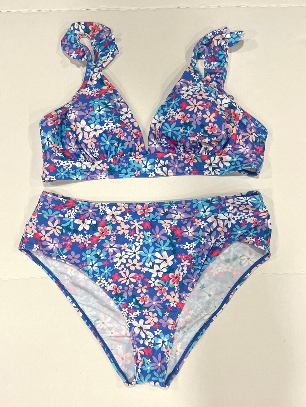 Blue Purple Floral Bikini Swimsuit